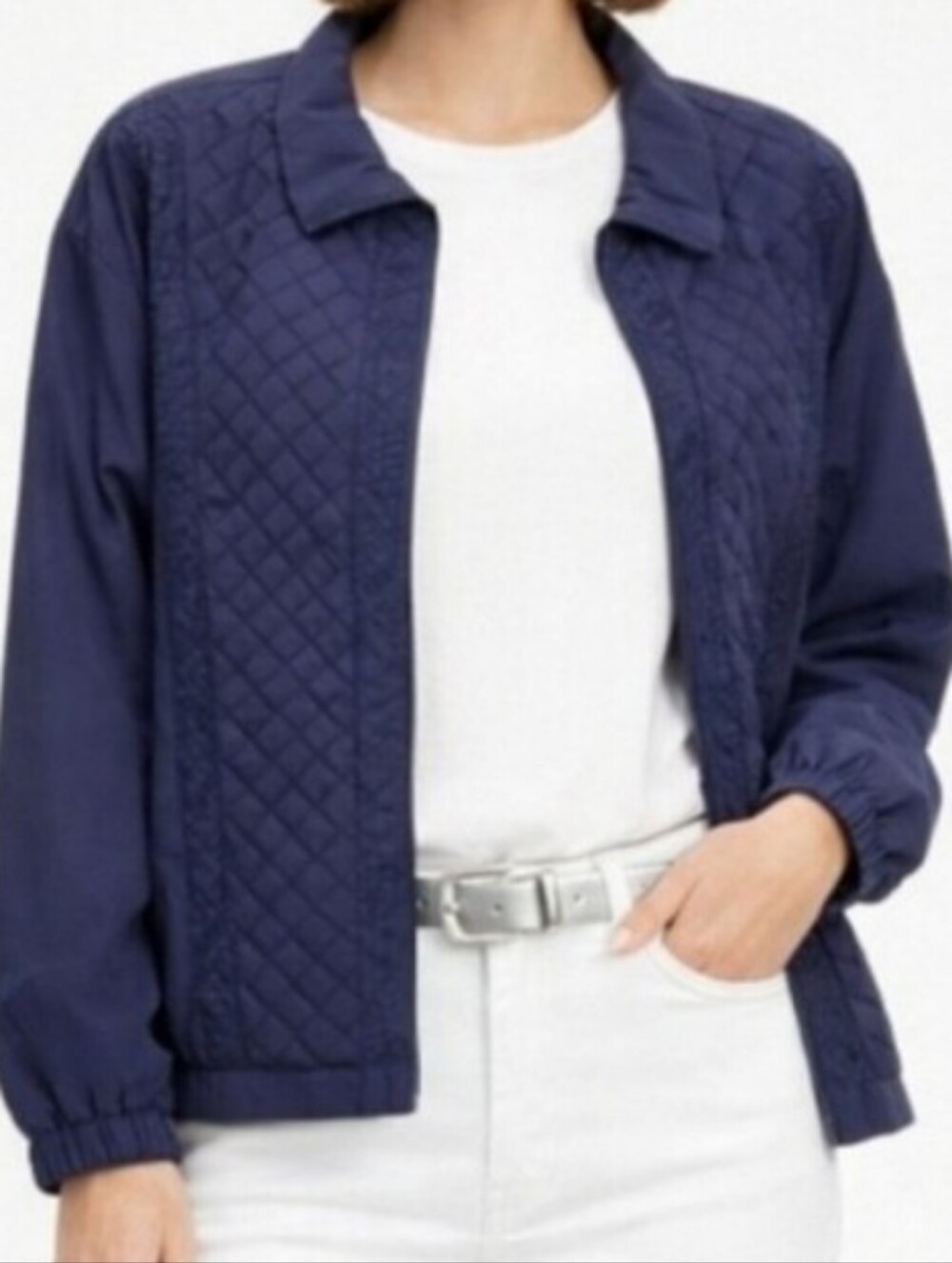 Quilt Lightweight Jacket Front Zip Up Navy PXL